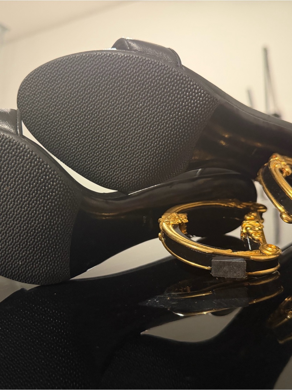 Dolce & Gabbana Black Patent Heels with Gold Baroque Accent